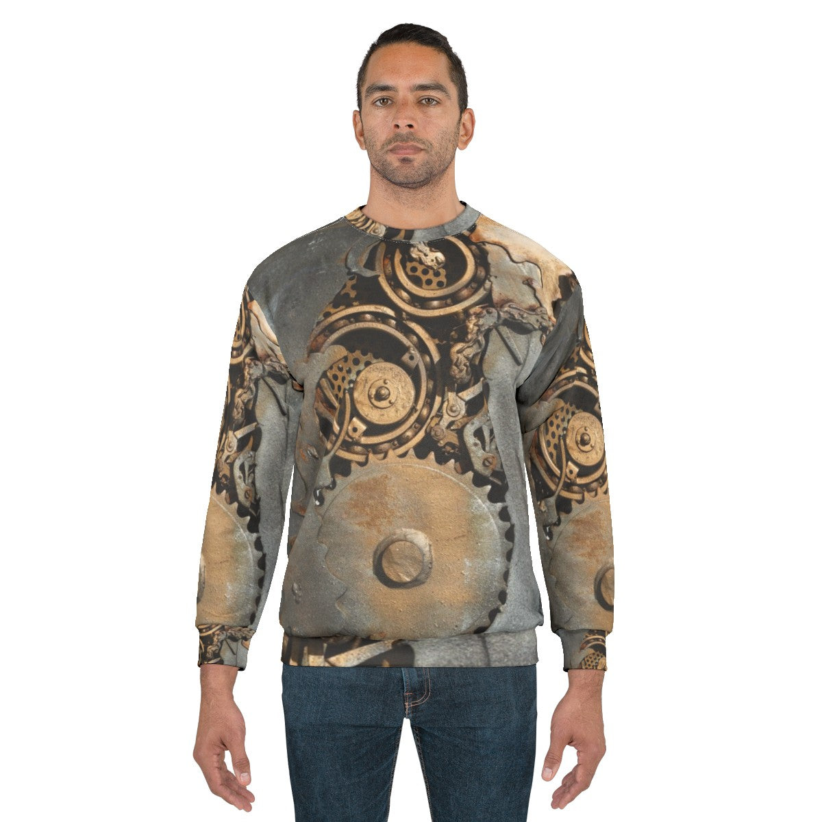 Steampunk Gears Sweatshirt featuring rusty metal cogs and sprockets - men