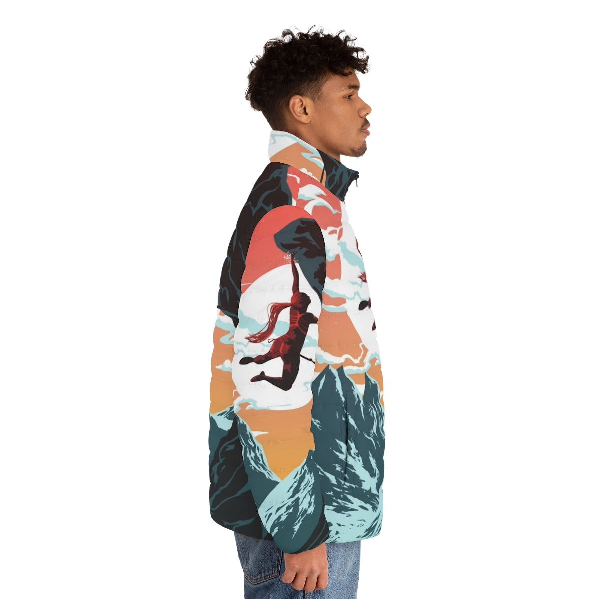 Climbing vector art puffer jacket - men side right