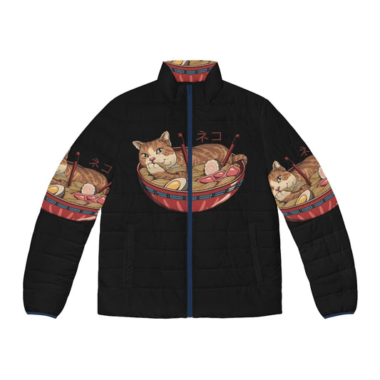 Neko Sushi Bar Puffer Jacket with cat and sushi design