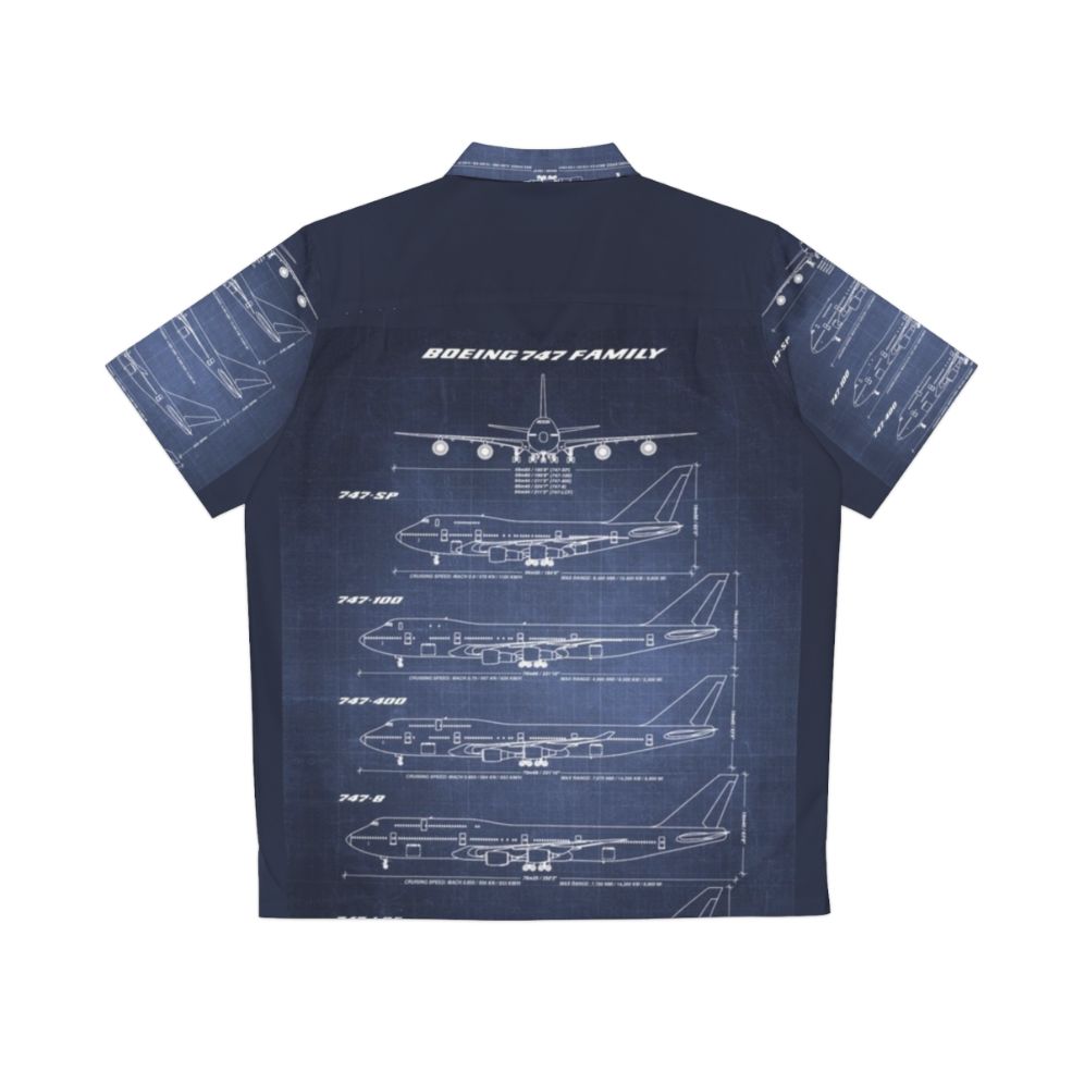 Boeing 747 Family Blueprint Dark Blue Hawaiian Shirt - Back