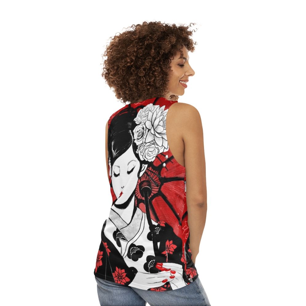 Geisha Japan Collection Unisex Tank Top - Modern Asian Pop Art Design - women back