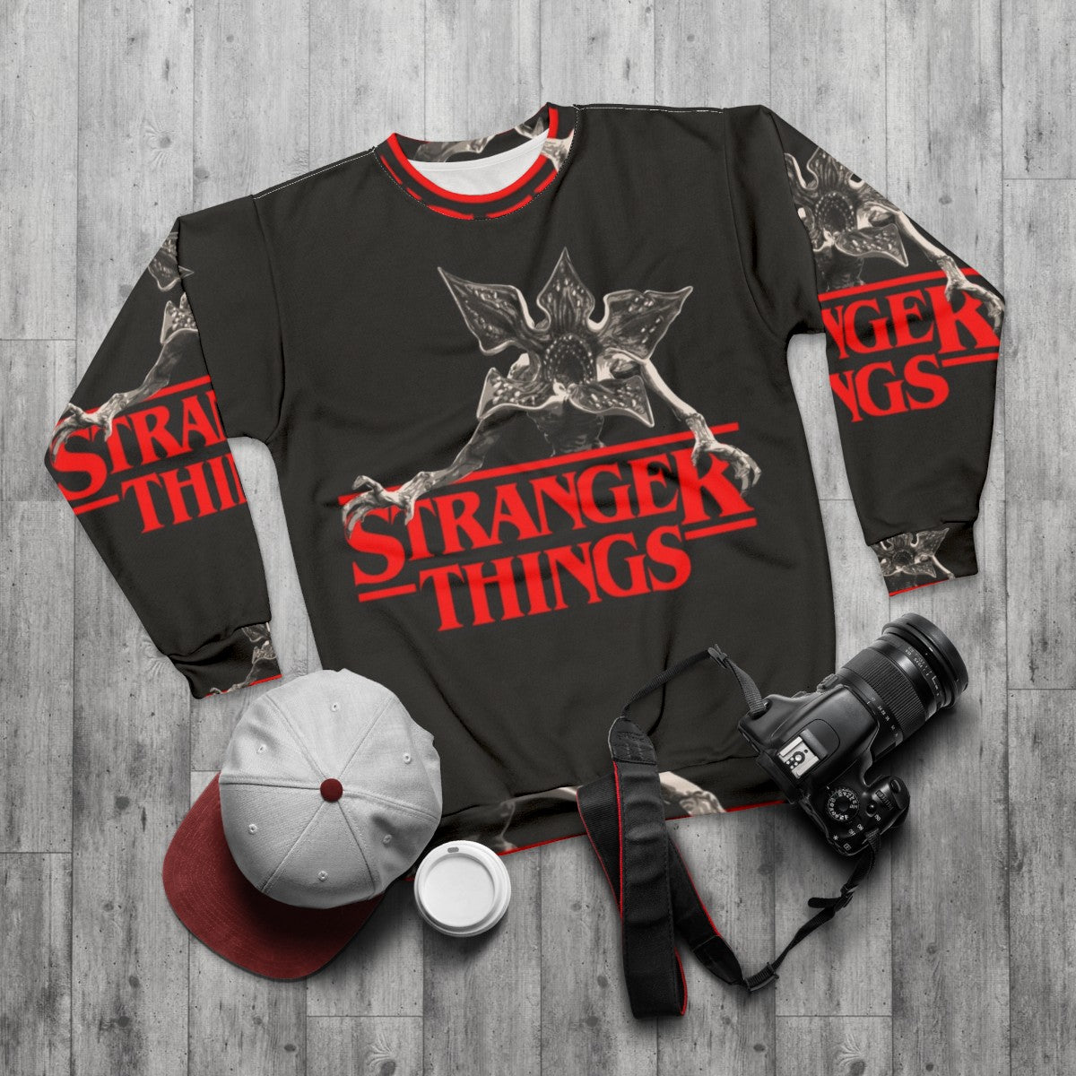 Stranger Things Demogorgon Sweatshirt - Upside Down Themed Netflix Series Apparel - flat lay