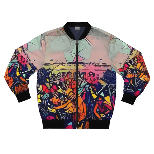 Colorful abstract bomber jacket inspired by Kendrick Lamar's 'To Pimp a Butterfly' album