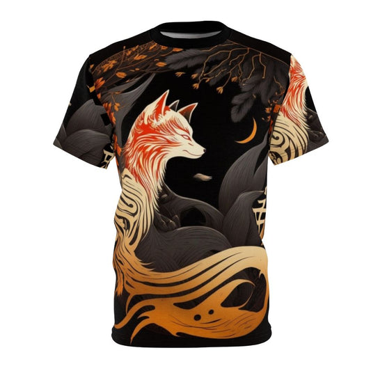 Striking Japanese-inspired design featuring a majestic kitsune (fox) on a high-quality t-shirt.