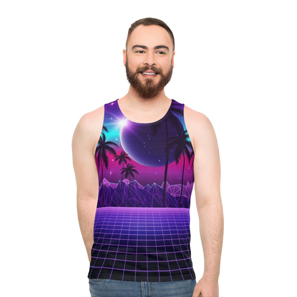 Retro aesthetic neon sunset unisex tank top - men