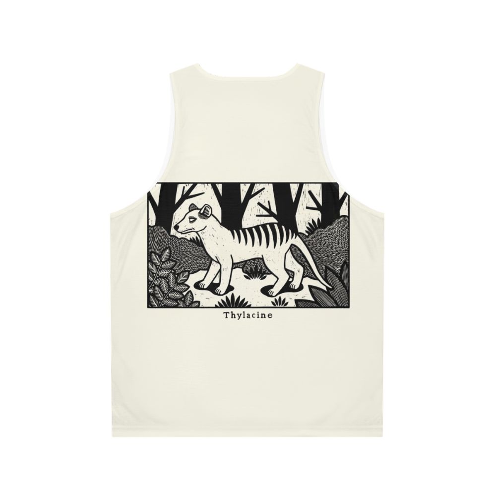 Vintage Thylacine Woodcut Unisex Tank Top - Back