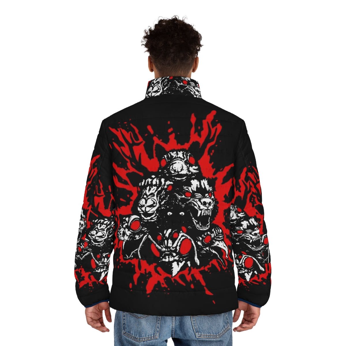 Blood Totems Puffer Jacket featuring horror-inspired designs - men back