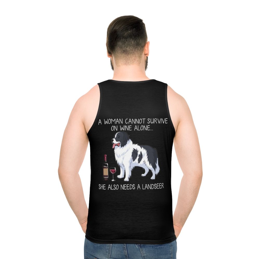 Landseer dog and wine funny unisex tank top - men back