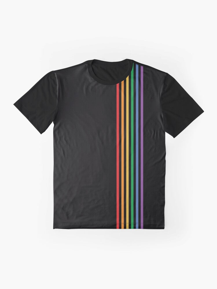 Colorful LGBT rainbow stripes graphic t-shirt - Flat lay