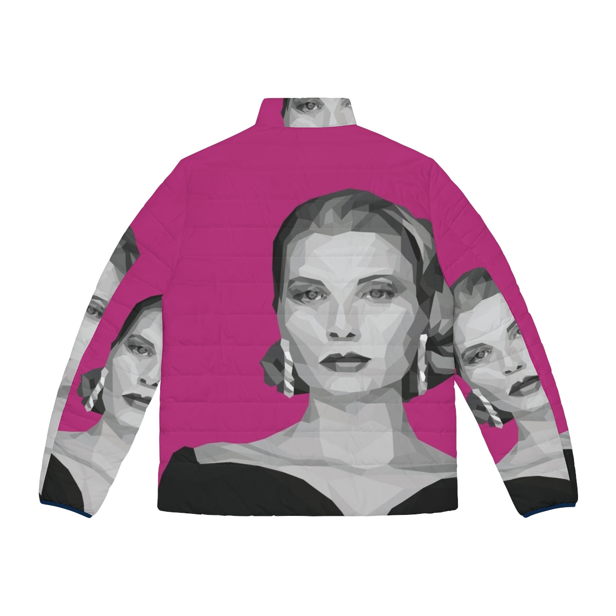 Geometric pink puffer jacket inspired by the classic style of Grace Kelly - Back