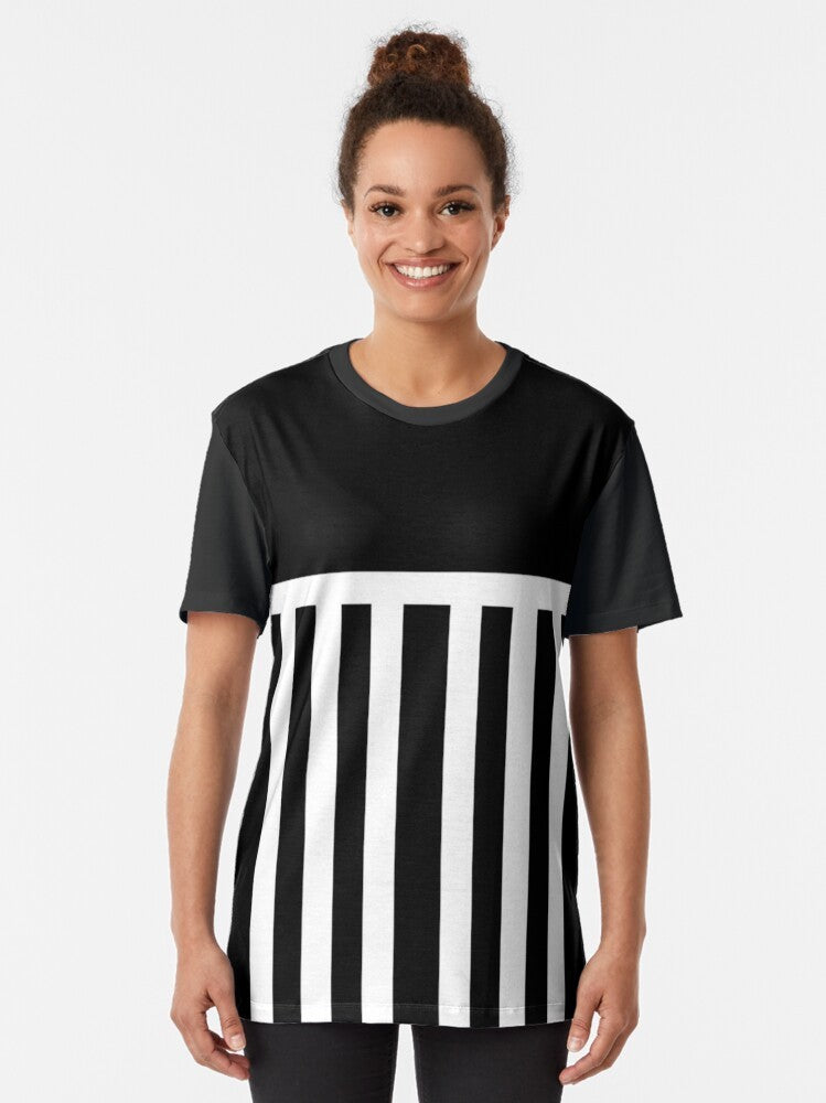 Port Adelaide "Prison Bars" Heritage Graphic T-Shirt - Celebrate the iconic Port Adelaide Magpies AFL football team's heritage with this black and white striped graphic tee. - Women