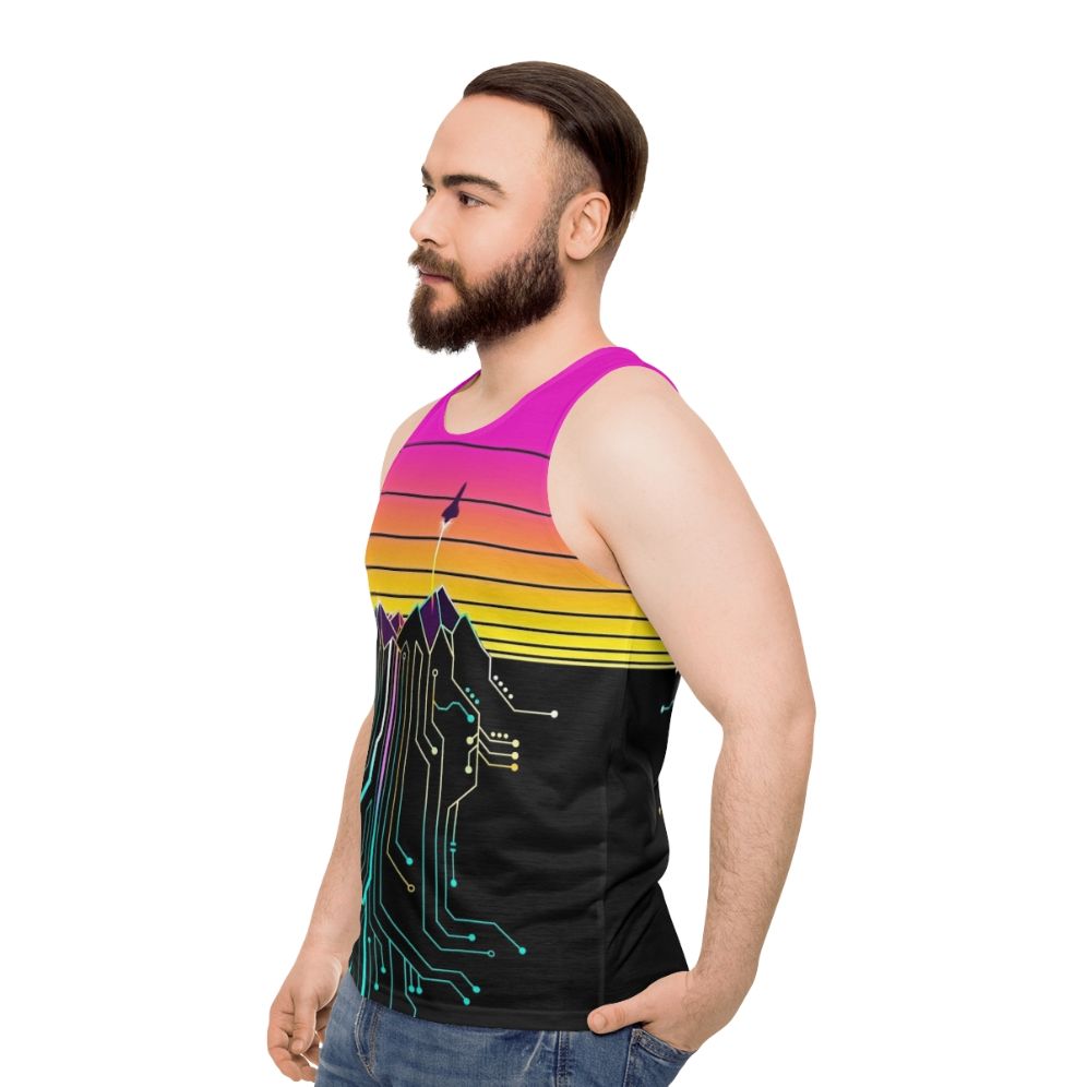 Unisex tank top with synthwave, vaporwave, and NASA space-inspired design - men side