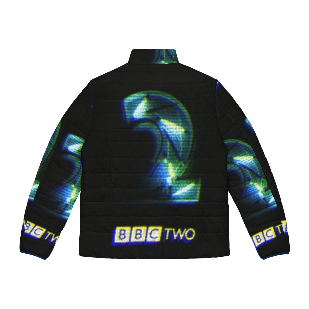 Retro 90s BBC 2 neon puffer jacket with iconic TV logo - Back