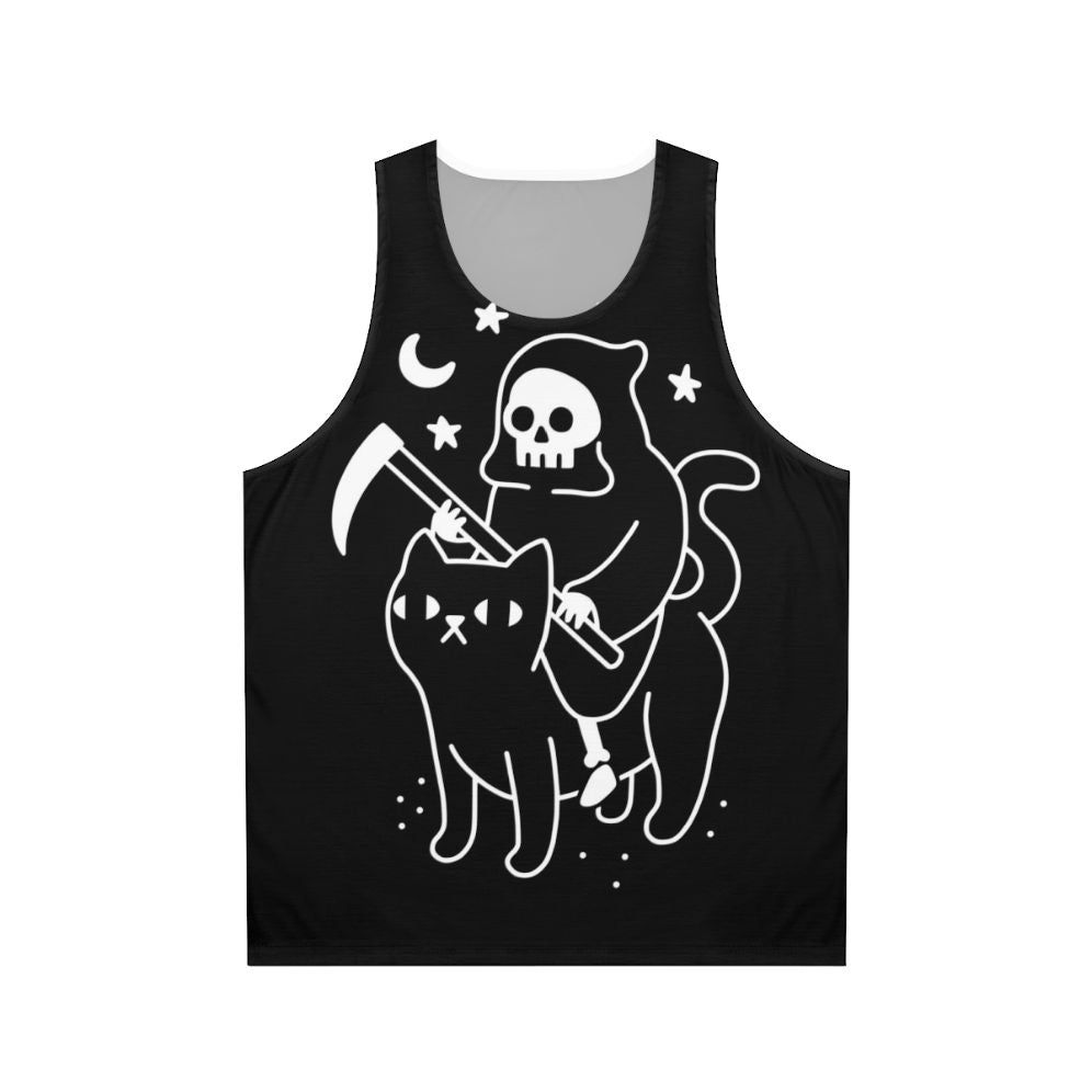 Unisex spooky black cat death rides unisex tank top