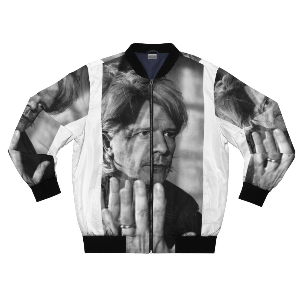 Indochina bomber jacket featuring a black and white portrait design by Nicola Sirkis