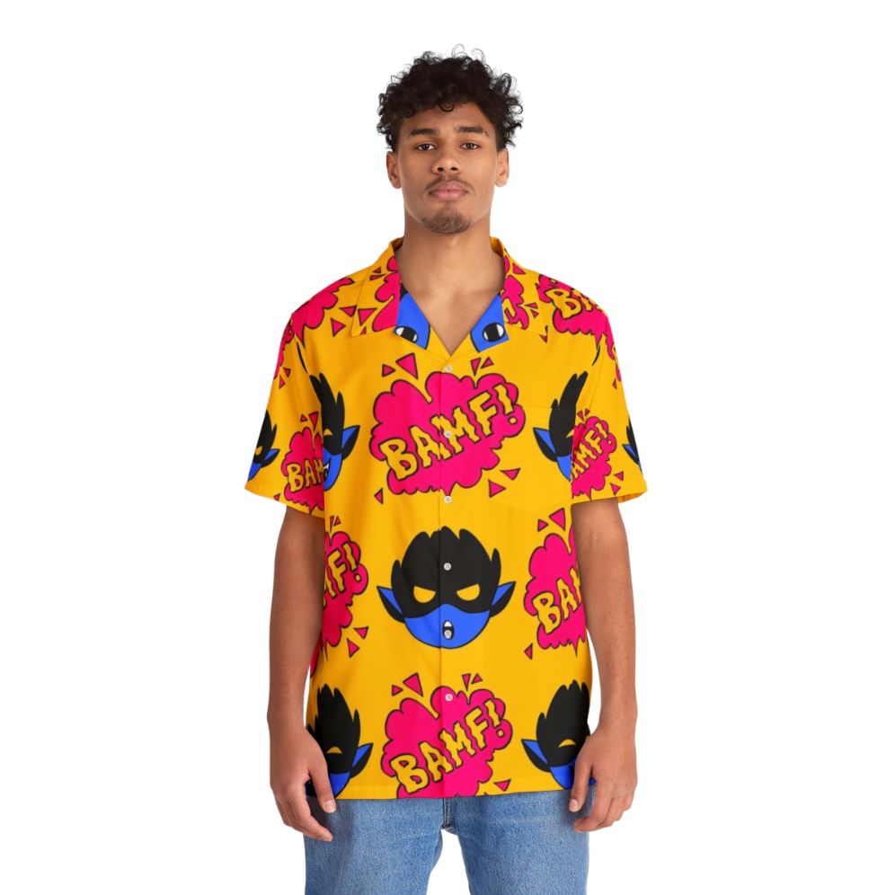 Bamfs Pattern Hawaiian Shirt - X-Men Apparel Featuring Nightcrawler - People Front