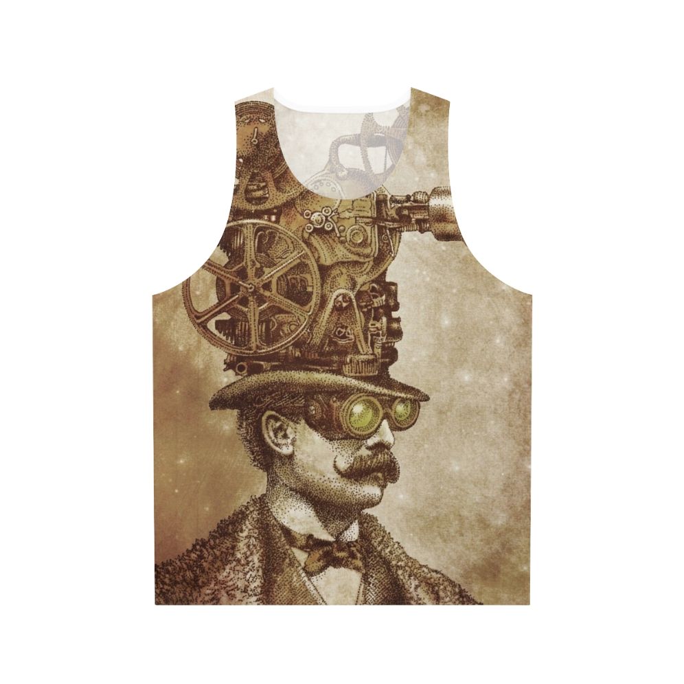 Unisex steampunk tank top with fantasy illustration of a movie projector