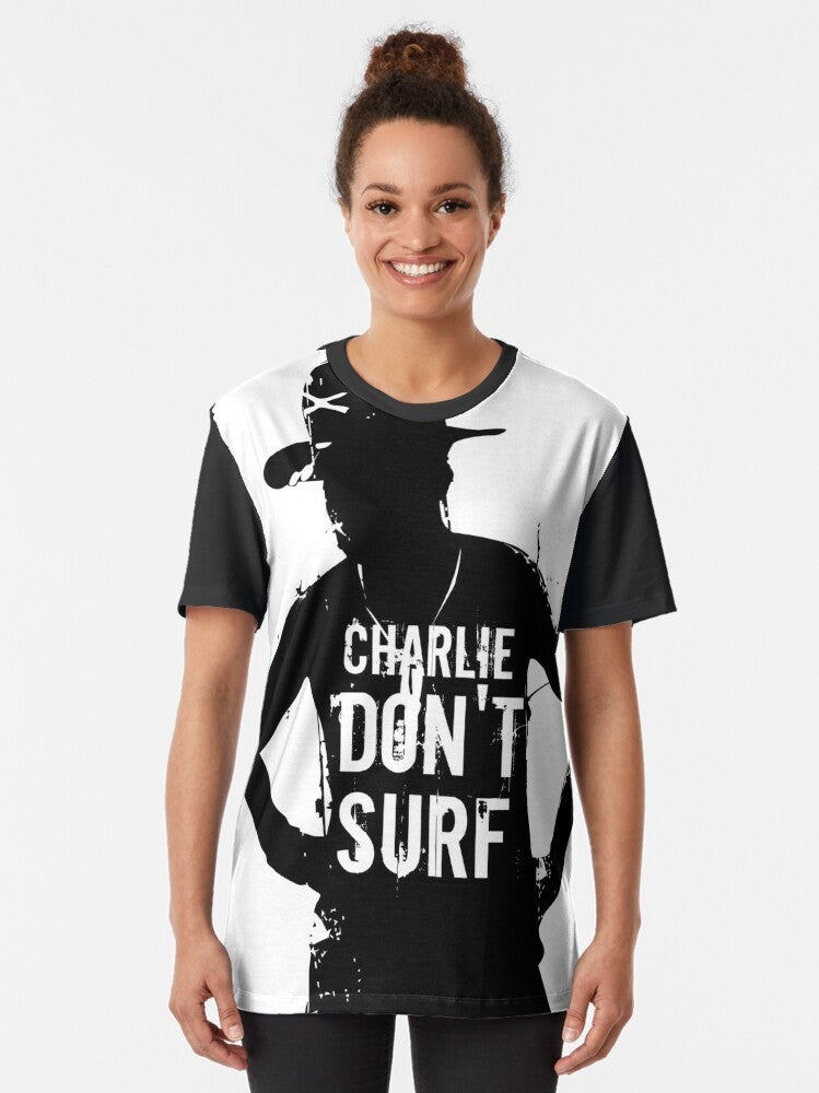 "Charlie Don't Surf" Apocalypse Now Redux graphic t-shirt featuring the iconic quote from the classic war movie - Women