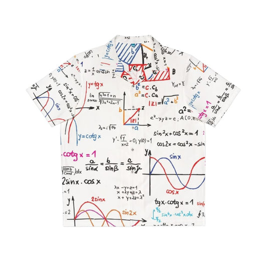 Mathematics formulas and numbers printed on a colorful Hawaiian shirt