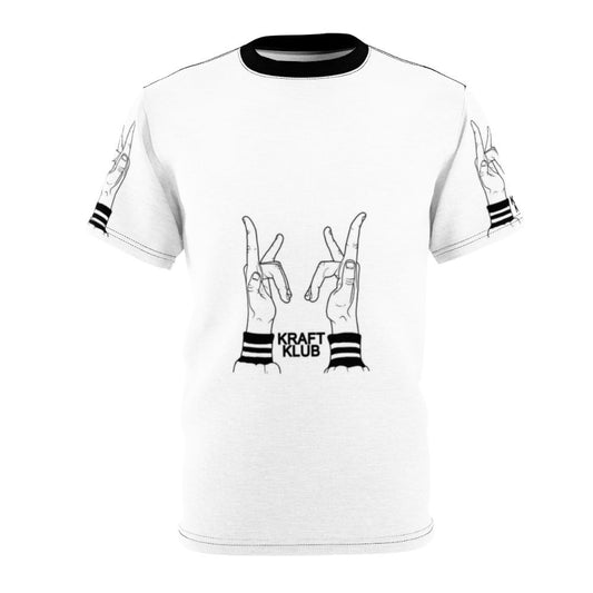 Kraftklub-inspired all-over-print t-shirt featuring the band's logo and iconography