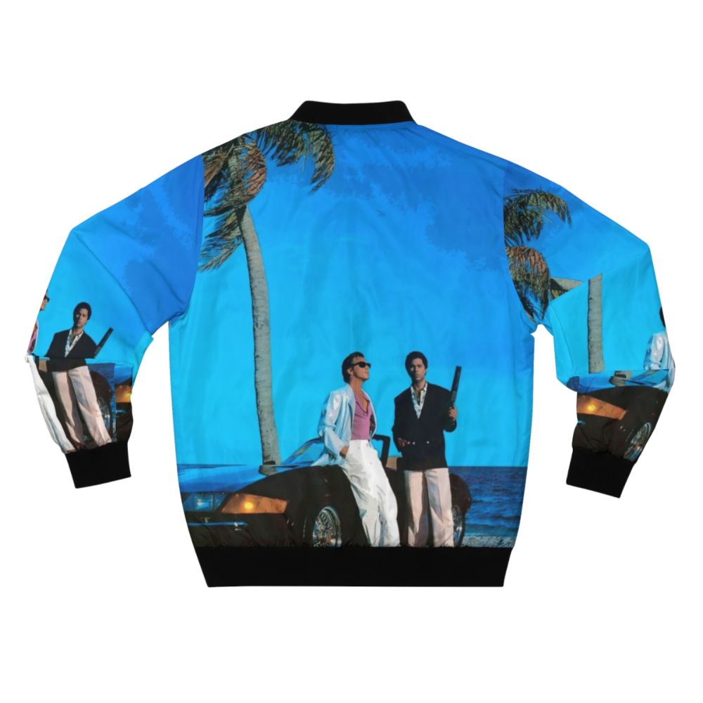 Miami Vice inspired retro bomber jacket featuring a blue illustration - Back