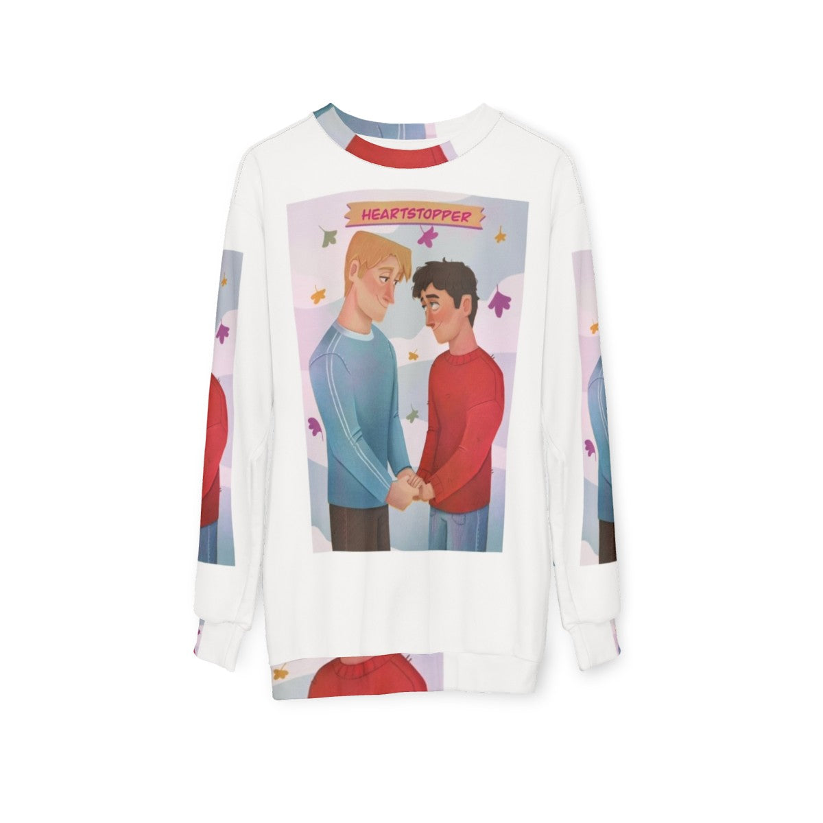 Heartstopper characters Nick Nelson and Charlie Spring illustration on a sweatshirt - hanging