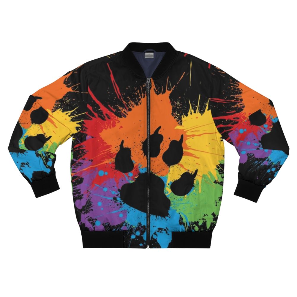 Dark 2019 bomber jacket with paw pride design, showcasing a furry, anthro style.