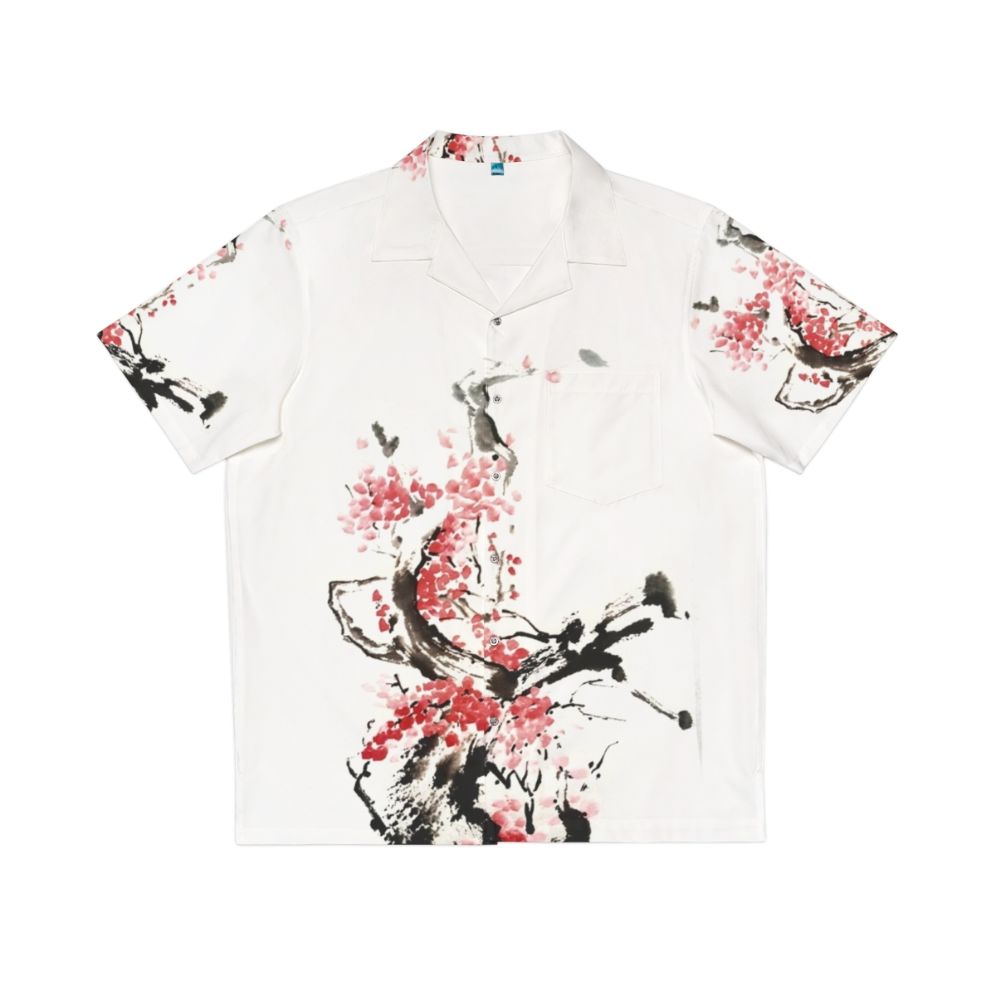 Cherry Blossom Japanese Ink Painting Hawaiian Shirt