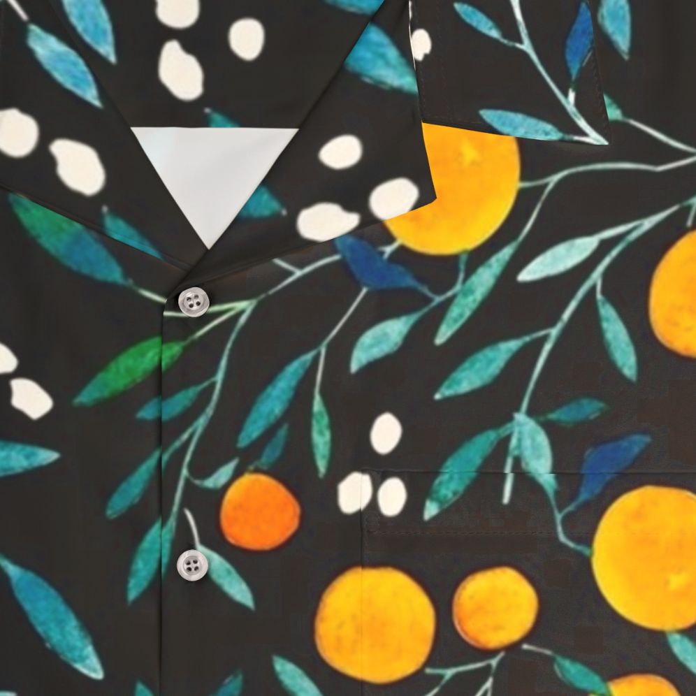 Oranges Hawaiian Shirt with Watercolor Floral Pattern - Detail