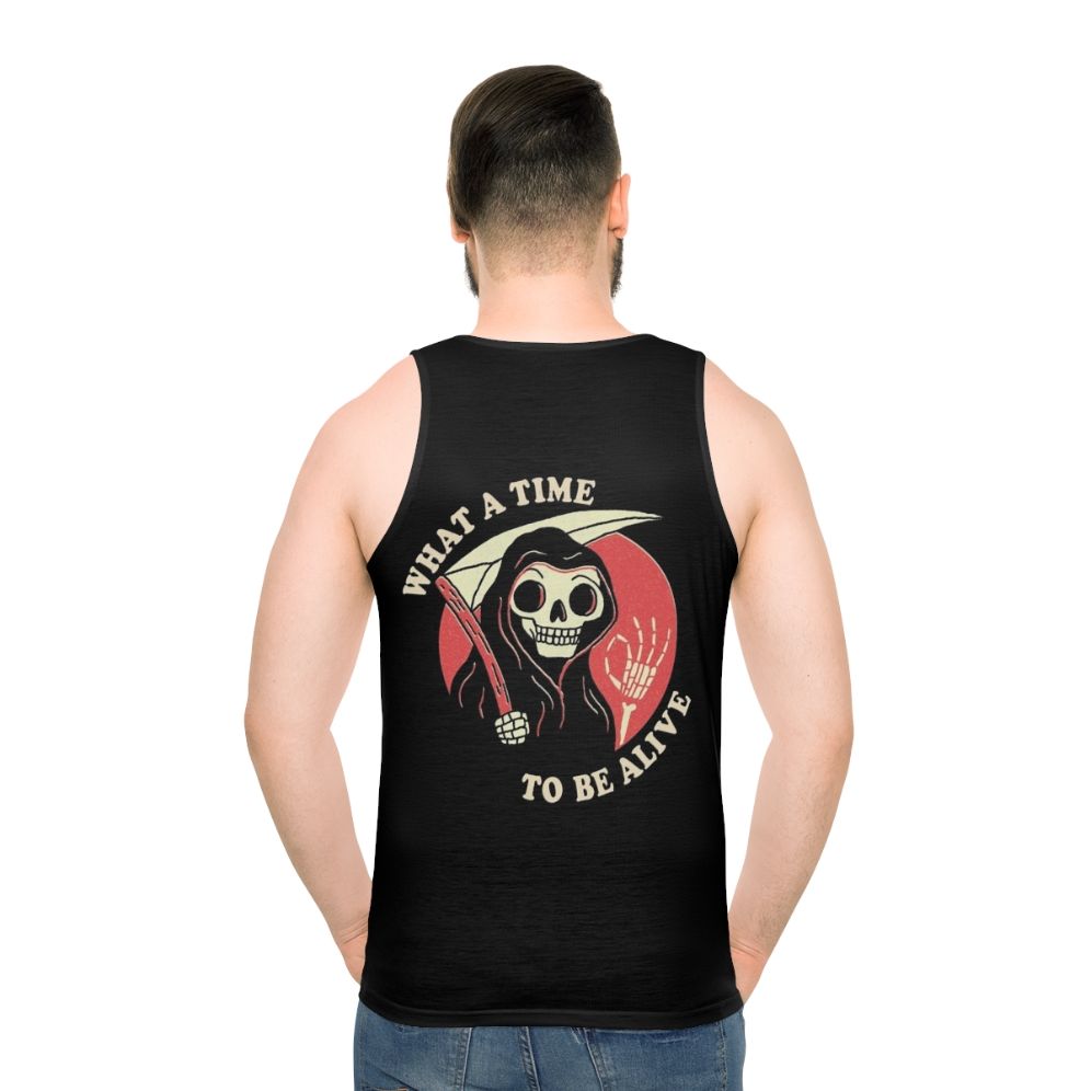 Unisex "What A Time To Be Alive" Grim Reaper Retro Tank Top - men back