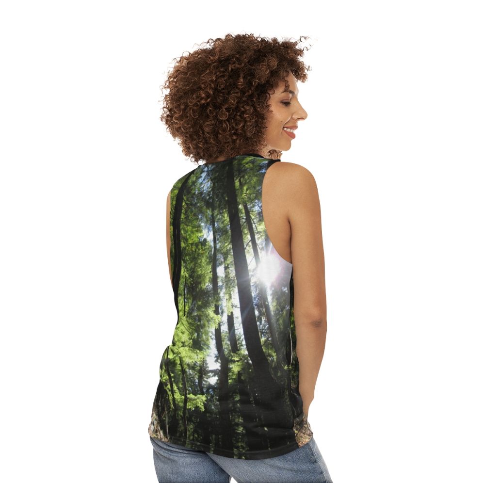 Sunlit fir tree unisex tank top - women back