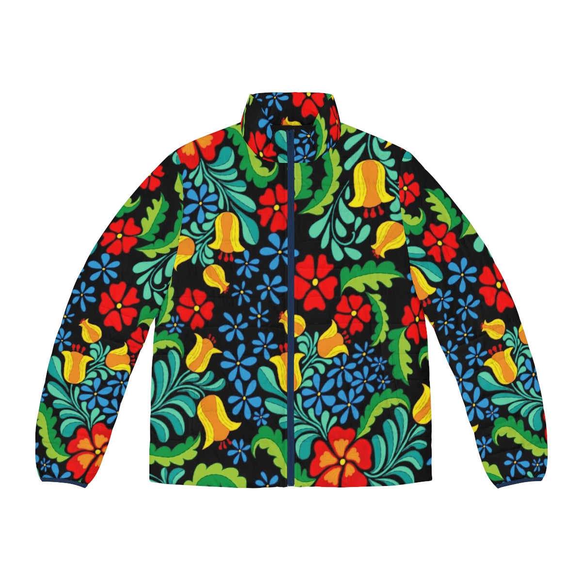 Seamless ethnic pattern in traditional Mexican style on a puffer jacket