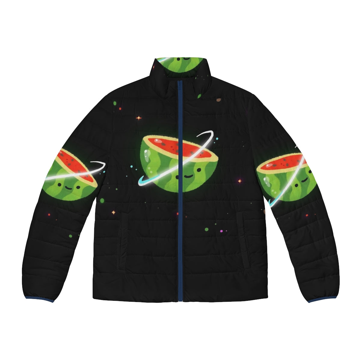 Spacemelon puffer jacket with kids character design and space-inspired graphics