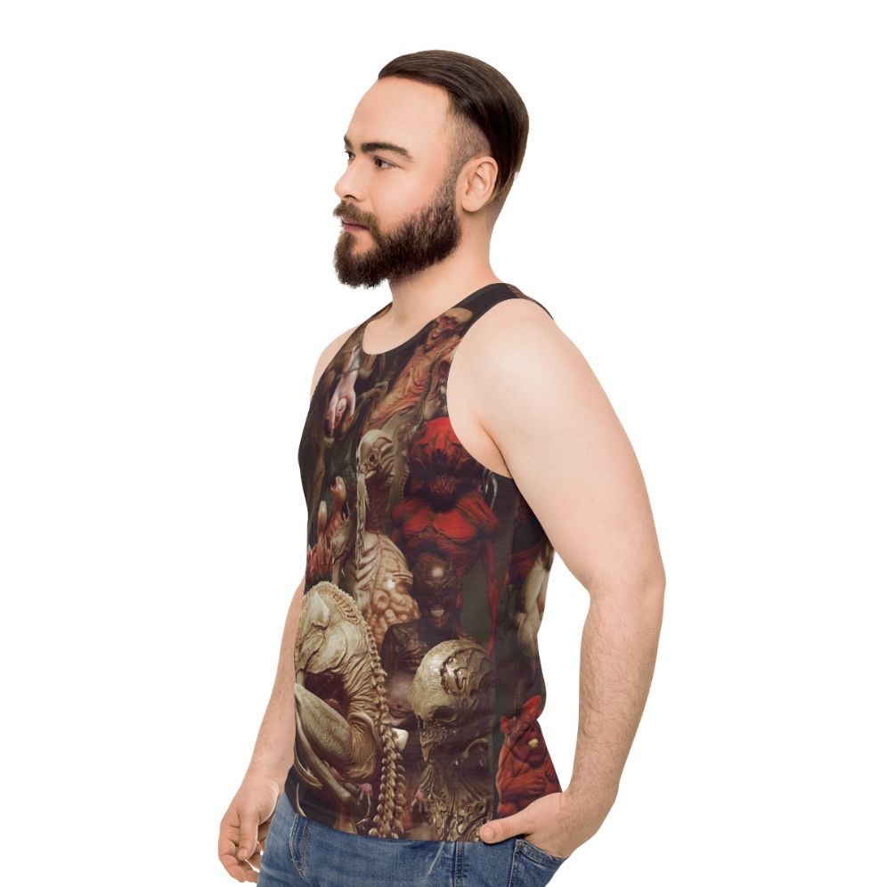 Unisex horror tank top with creature design - men side