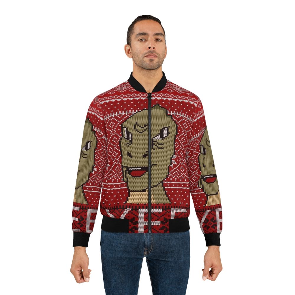 Yee Ugly Christmas Sweater 2019 Bomber Jacket featuring a dino meme design - Lifestyle