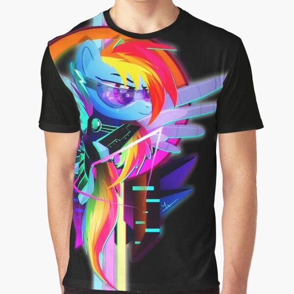 Synthwave-inspired graphic t-shirt featuring Rainbow Dash from My Little Pony: Friendship is Magic