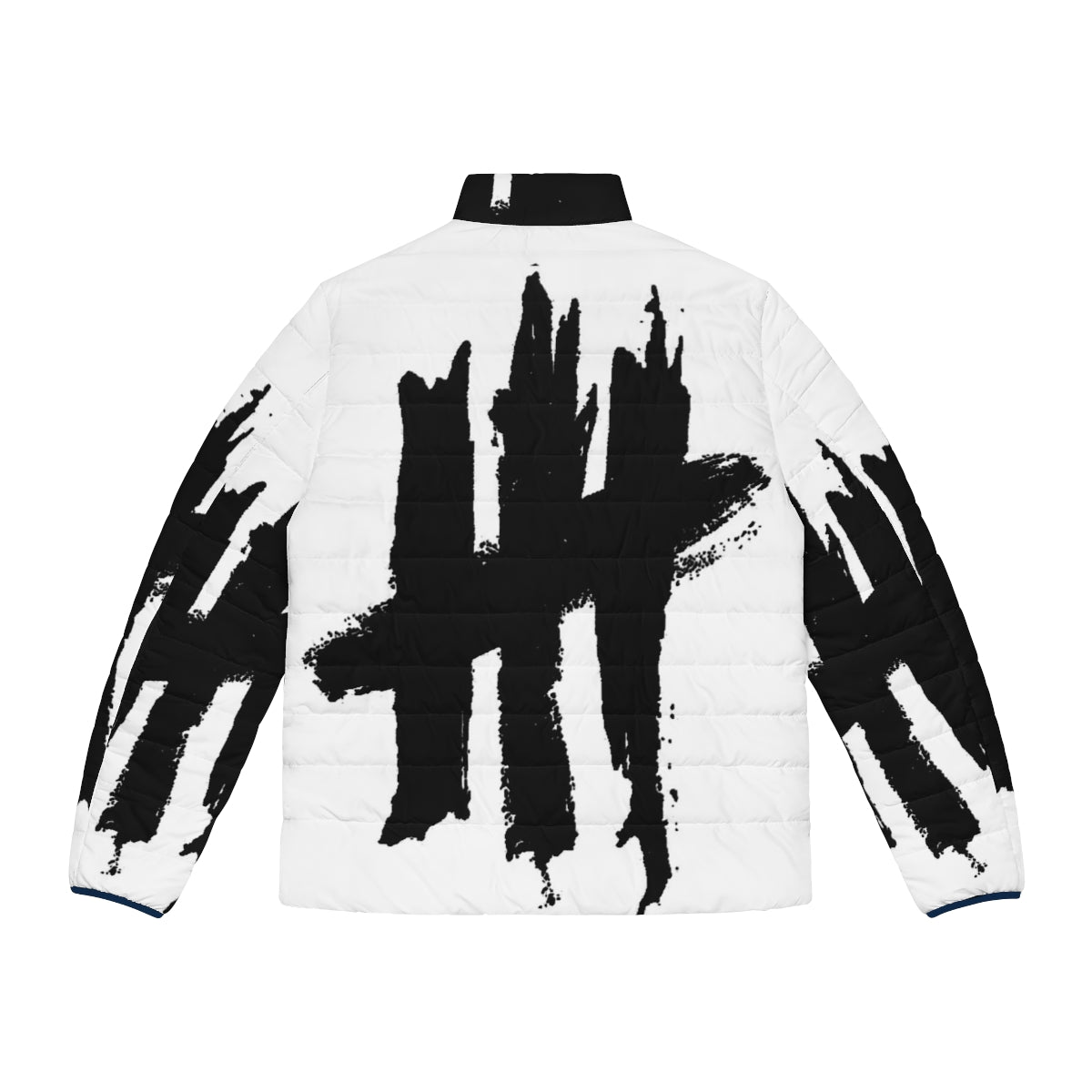 New Politics Puffer Jacket featuring a stylish black and white band logo design - Back