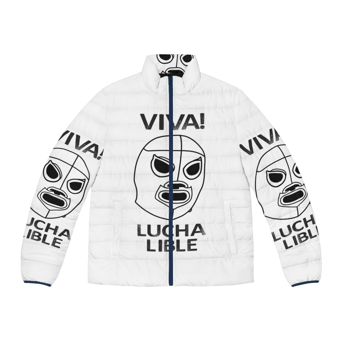 No More Heroes Lucha Libre Puffer Jacket featuring Mexican pro wrestler design