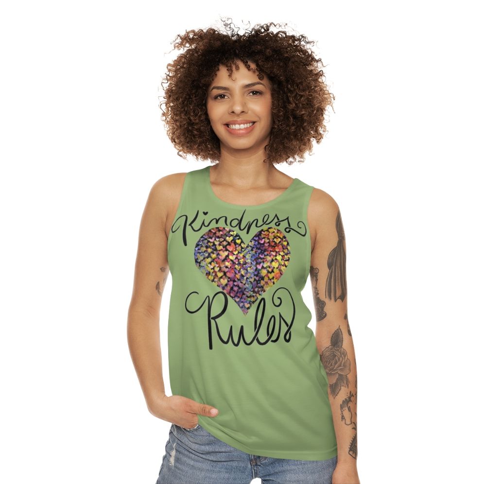 Unisex rainbow heart kindness tank top - women