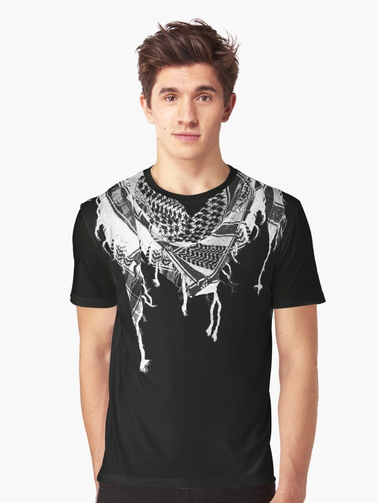 Palestinian keffiye graphic design on a black and white t-shirt - Men