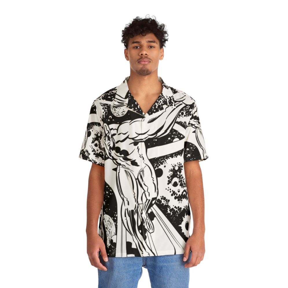 Silver Surfer Hawaiian Shirt with cosmic and galaxy design - People Front