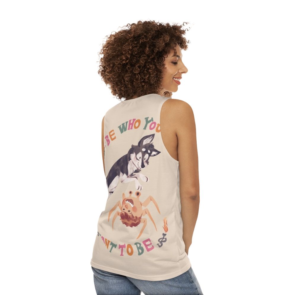 Unisex horror movie inspired graphic tank top - women back