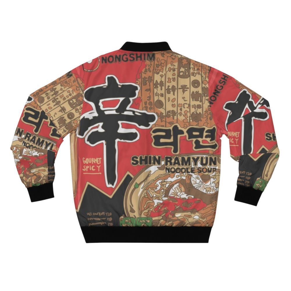 Nongshim Ramyun Bomber Jacket featuring a graphic design of the popular Korean ramen brand - Back