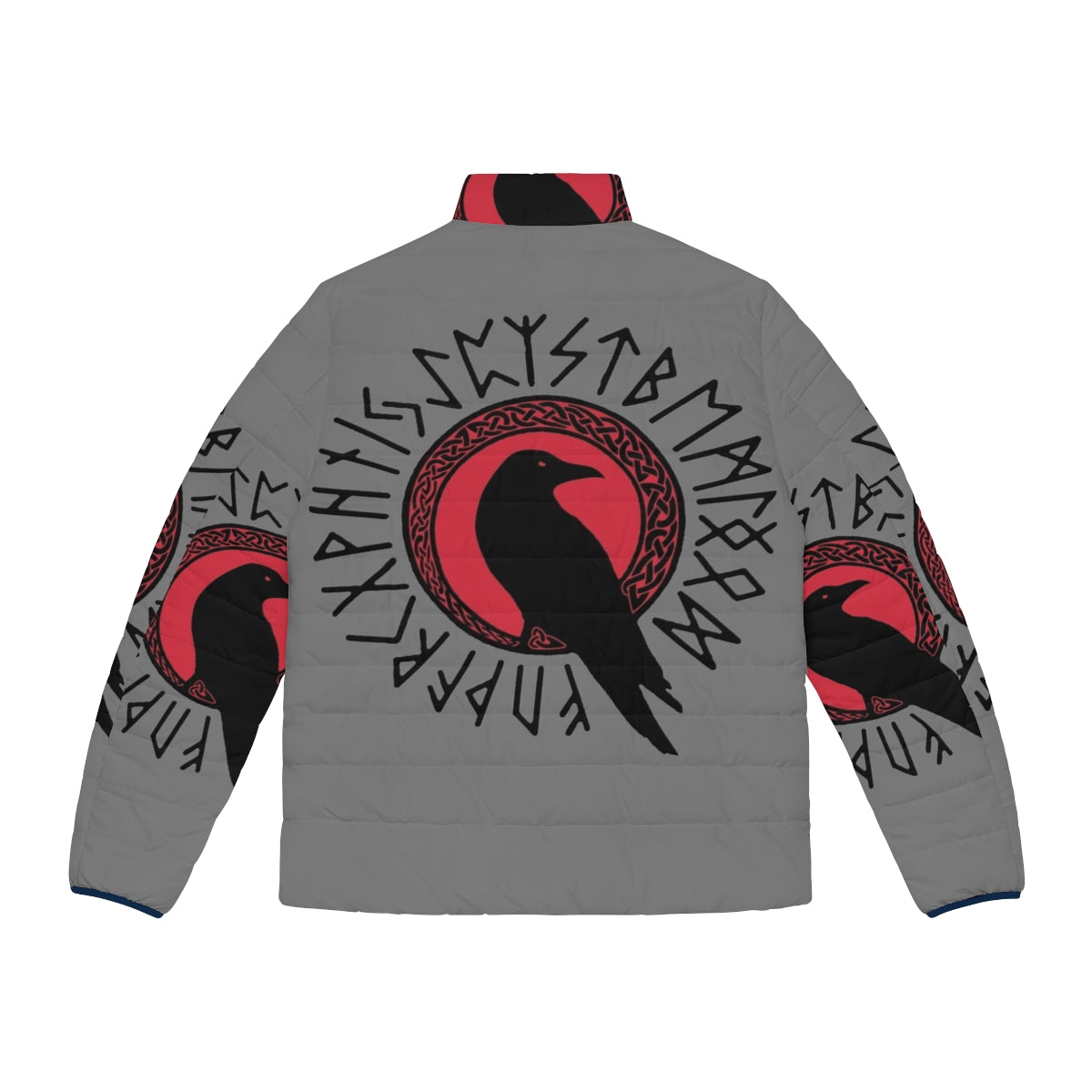 Futhark Puffer Jacket with Viking-inspired raven and rune designs - Back