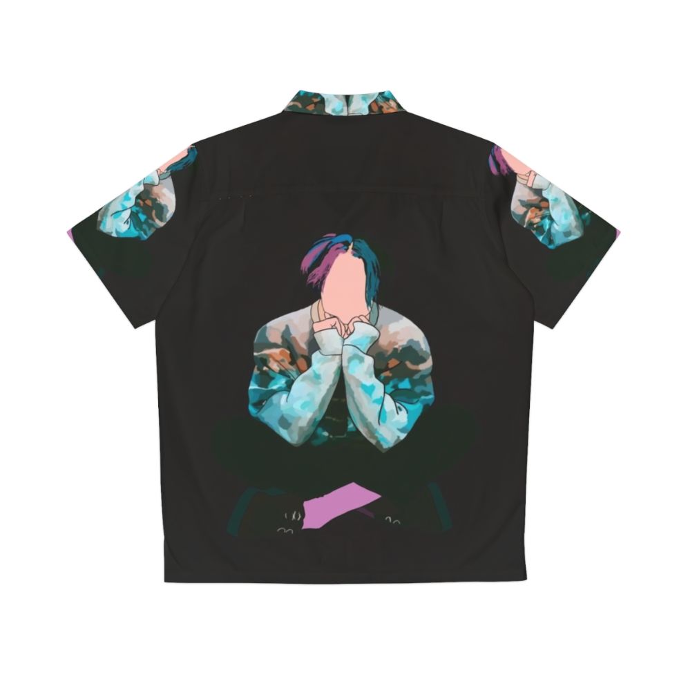 Yungblud-themed Hawaiian shirt with black and pink design - Back