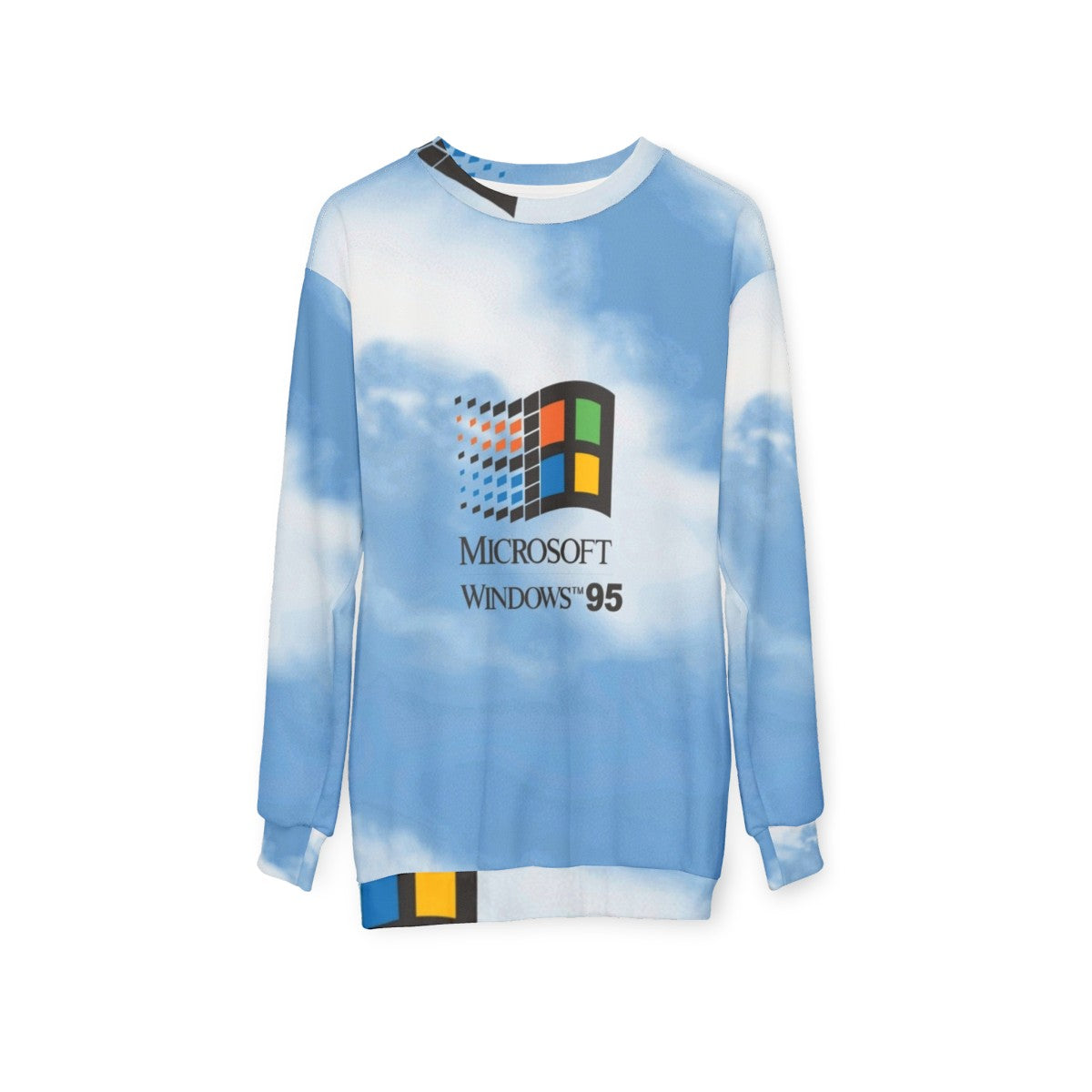 Retro Windows 95 & 98 logo sweatshirt in classic sky blue aesthetic - hanging