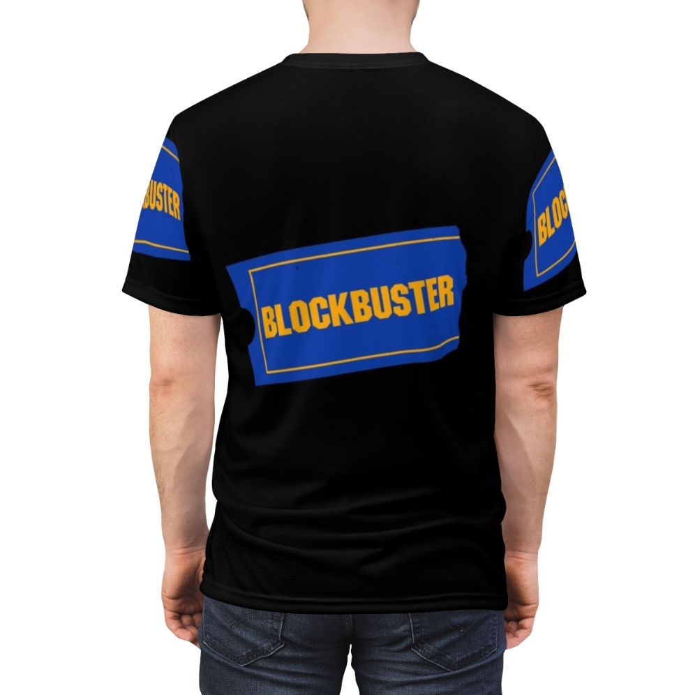 Retro Blockbuster Video logo graphic printed on a high-quality t-shirt - men back