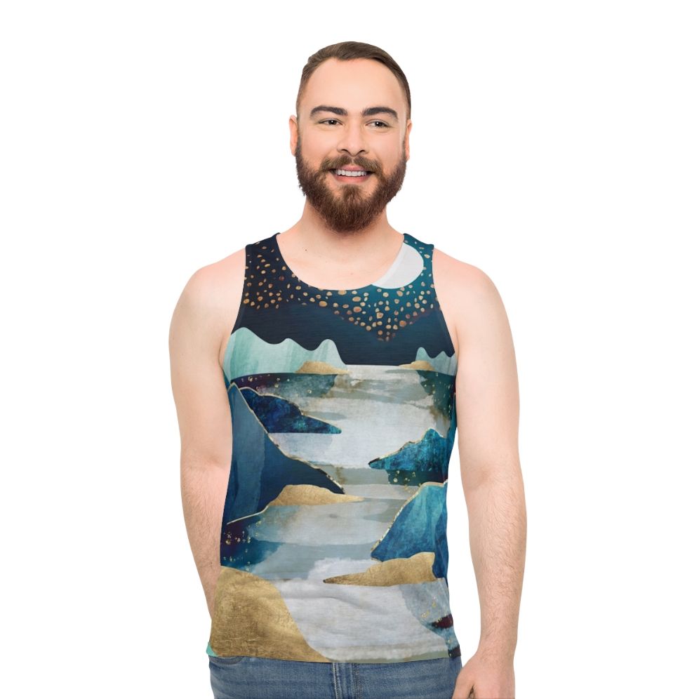 Unisex tank top with a moon glow celestial design - men