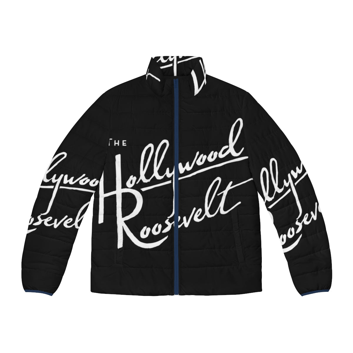 Stylish puffer jacket featuring the Hollywood Roosevelt design