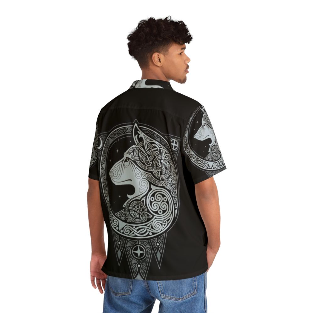 Norse Ulv Silver Hawaiian Shirt with Mystical Wolf Graphic - People Back